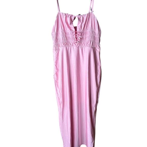 Y2K inspired light pink body-con dress with open front and bow closures. NWT - Picture 1 of 8